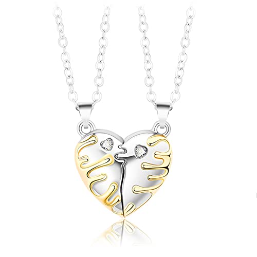 Awesomeonei 2X Creativo imán Parejas Collar Amor imán Pareja Colgante fusión Nieve corazón Costura clavícula Collar joyería Plata Cover