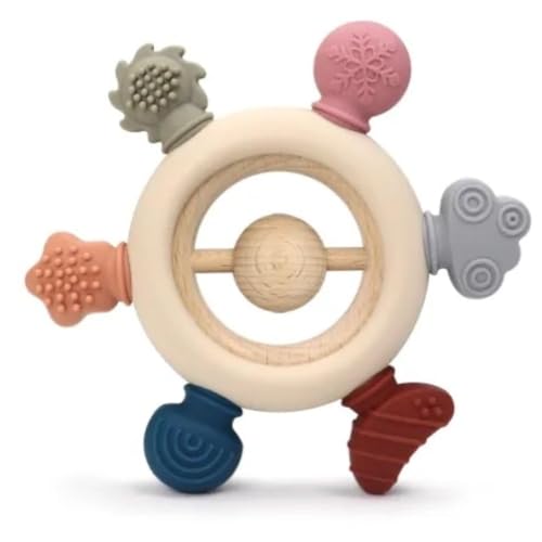 Image of Akolik Baby Teething Ring Set, Silicone Teethers, BPA-Free Grasping Toys for 0-18 Months, Grey (Silicone Handle)