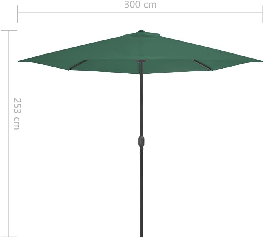 vidaXL Large Green Garden Parasol With Adjustable Crank UV Resistant Polyester & Aluminium Frame 118.1X61 in Perfect For Patio Balcony And Use Outdoor Umbrellas Semicircular Umbrella Protective Shade