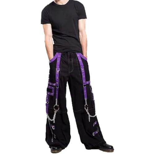 Men's Pant Black/Purple Punk Baggy Pant W/Chrome Rings & Chain/USA (US, Alpha, 3X-Large, Regular, Regular, Black/Purple)