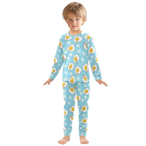 Pajama Sets Long Sleeve Fried Eggs Flowers Pattern Soft Comfy Sleepwear 2 Piece PJS 3-8T2