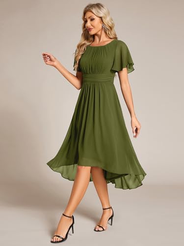 Image of Ever-Pretty Women's Chiffon Crew Neck Empire Waist Wedding Guest Dress Summer Short Sleeve Semi Formal Dresses 02053