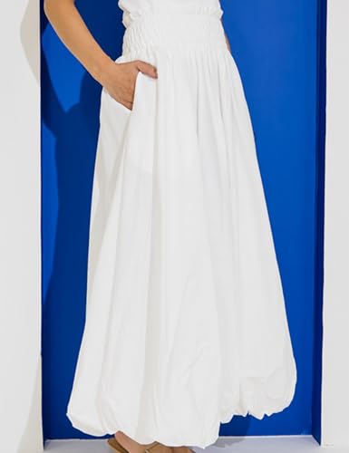 Huaqiao Womens Bubble Maxi Skirts Puffy Hem Elastic Waist Flowy A Line Y2K Casual Long Skirts with Pockets2