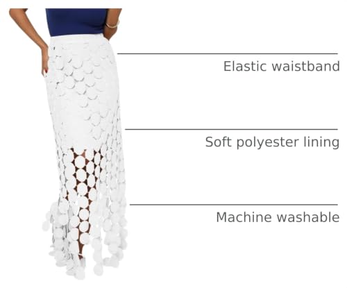 Image of Cicy Bell Womens Hollow Out Maxi Skirts Summer Boho Fringe Hem Long Skirt