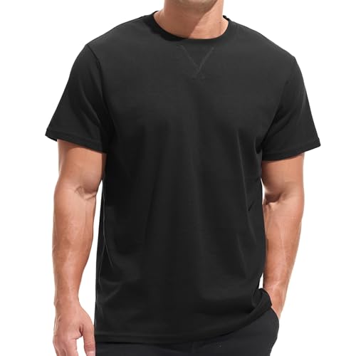 VEIISAR Men's Mini Waffle Knit Crew Neck T-Shirt - 190gsm Ultra-Fine Textured Cotton Tee - 1mm Micro Grid Breathable Top