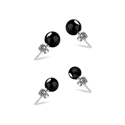 Hmzidz 2 Paires Boucles D'oreilles Argent Sterling 925 Pour Femmes Noir,Clou d'Oreilles Homme,Boucle d'Oreilles Boule Noir,Boucle d'Oreilles en Pierres...