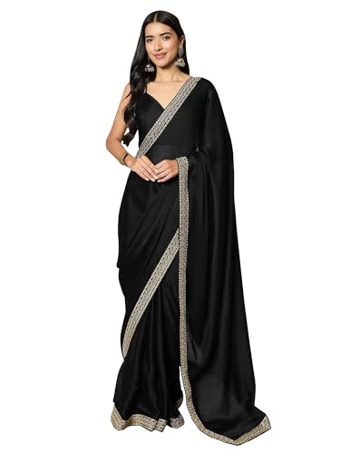 Image of AKHILAM Women's Satin Solid Ready To Wear one Minute Saree with Unstitched Blouse Piece