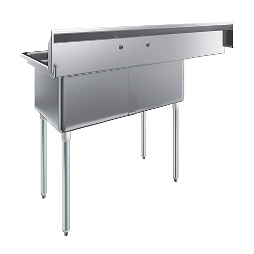 Image of AmGood Stainless Steel Prep & Utility Sink | 304 Stainless Steel | Restaurant, Kitchen, Laundry, Garage | NSF (23 in. x 57 in. | Two Bowls | Left Drainboard)