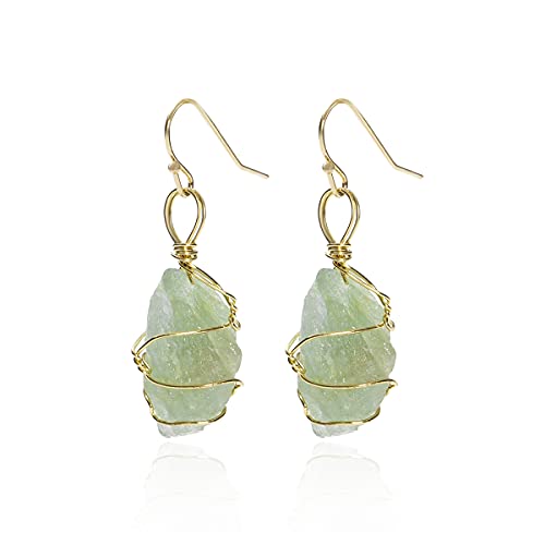 Green Fluorite Delicate Stone Charm Gold Plated Drop Earrings, Wire Wrapped Crystal Gemstone Dangle Earrings - Main Image