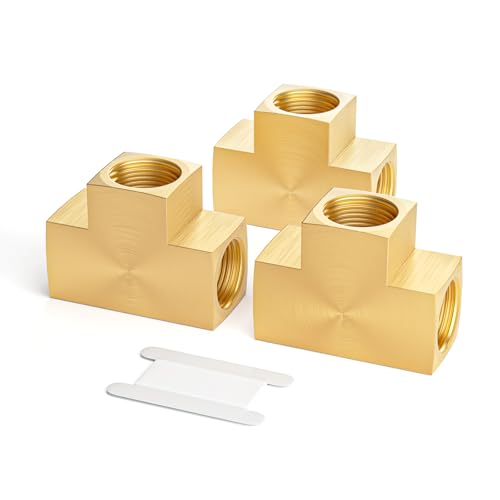 Image of GASHER 3 Pcs Brass Barstock Tee, 1 /4 inch x 1 /4 inch x 1 /4 inch NPT Female Pipe Fittings