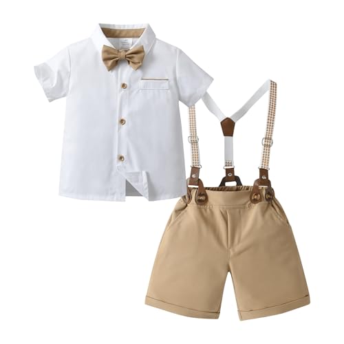 Boarnseorl Baby Boys Gentleman Outfits Shorts Sets,Infant Shirt + Shorts + Bow Tie + Suspenders
