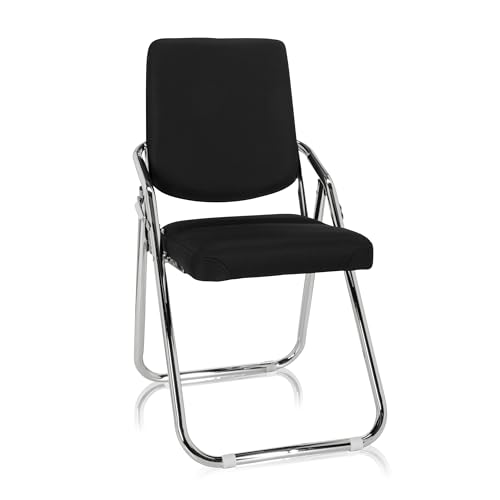 hjh OFFICE 706304 Silla de Conferencia Plegable Esto Silla de Visita de Piel sintética, Silla Plegable versátil, Negro