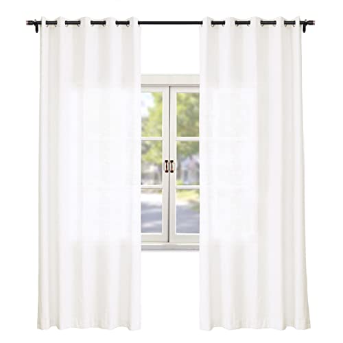 Macochico Light Filtering Curtains 63 Inches Long Linen Drapery Panels with Grommet Top Natural Linen Textured Drapes for Living Room Bedroom,Ivory White,50W x 63L,1 Panel