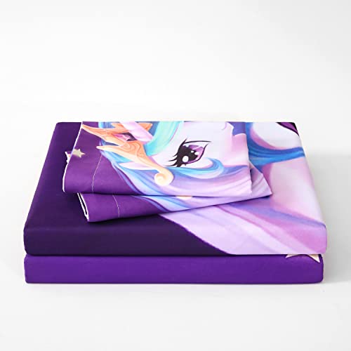 Cartoon Unicorn Bedding Purple Long Hair Fluttering Elegant Bed Set Gifts For Kids Teens Girls Boys 2 Pieces Comforter Set Twin Size Include - 1 Duvet Cover & 2 Pillowcases Blue (No Comforter Inside)… #TOP6