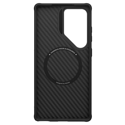 Image of Nillkin Case for Samsung Galaxy S25 Ultra (6.8 inch Inch) Carbo Prop Lens + Stand 360 Protect Magnetic Mag Safe Version Aramid Fibre + TPU Soft Edge 360 Protect Black Color