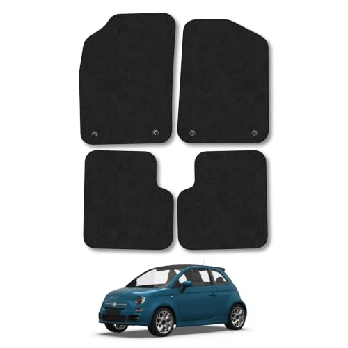 Fiat 500 (2013-2022) Car Mats Accessories Tailored Fit Carpet Floor Mats non Slip Black Trim Full Coverage Compatible Accessory Front Rear Set Anti Slip Granulated Backing Hand-Finished
