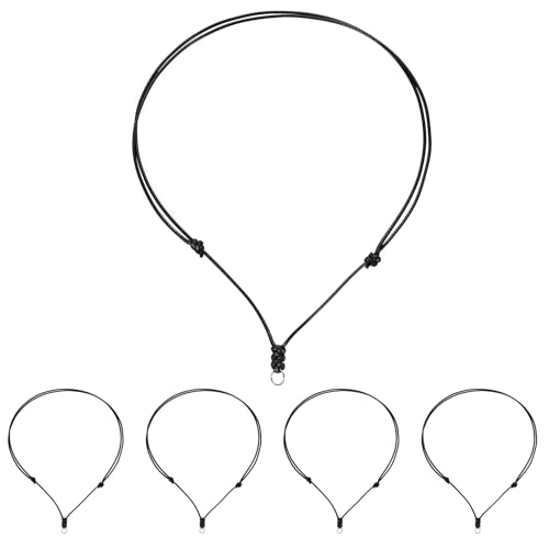 QUARKZMAN 5uds Ajustable Collar Cordones 1.5MM Grueso 18-30 Pulgadas Mano Hecho Artesanal Cuerdas con Metal Anillo para Colgantes Bricolaje, Negro