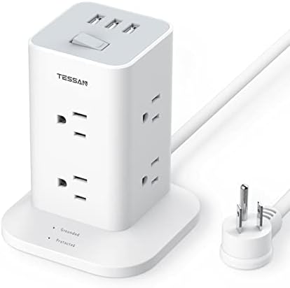 Power Strip Tower with 8 Outlets 3 USB, 1700 Joules Surge Protector Power Strip, 1875W/15A, 6 Feet Extension Cord with Multiple Outlets, USB Charging Station, Office Supplies, Dorm Room Essentials