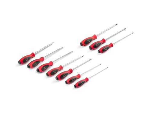 Image of TEKTON Phillips and Slotted Screwdriver Set - 8 Inch Shanks, 10-Piece (#1 - #3, 4-14 mm) | DWZ90008 | 8 Inch Shanks, P1 - P3, 4 - 14 mm