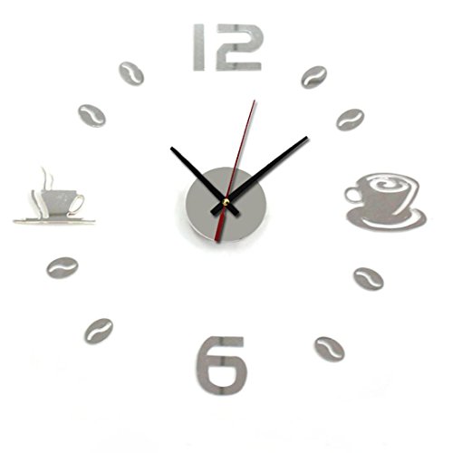 Fulltime®(TM-3D DIY Reloj de Pared Digital Creativa Decoración del Hogar Oficina de Moda (Plata)