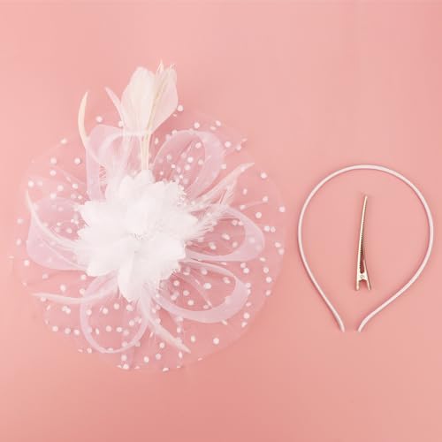 Image of DRESHOW Fascinators Hat Feather Headband Women's Fascinators Tea Party Headwear with Clip Flower Head Band for Girls & Women