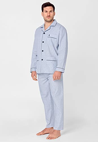 El Búho Nocturno Mens Pajama Set Long Sleeve Cotton Woven Poplin Classic Striped Pajama Set for Men, 100% Cotton, Blue 1531, XL2