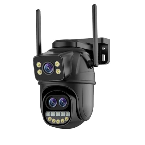 lvssiao Cámara Vigilancia WiFi Exterior, 9MP Cámara de Vigilancia Exterior Tres Lente 8X Zoom Híbrido Cámara IP PTZ Tres Pantallas Visión Nocturna Audio Bidireccional Detección Humana IP66 + 64G Card