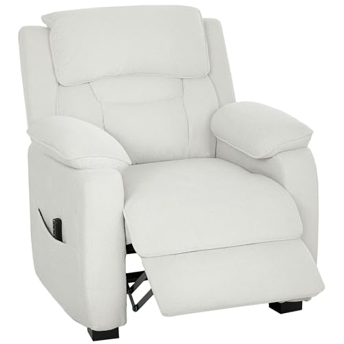 HOMCOM Fauteuil Relax électrique, Fauteuil inclinable avec Port USB, Repose-Pieds, Poches latérales, télécommande, Moteur Silencieux, 2 Positions mémorisables, pour Chambre Salon Home cinéma, crème