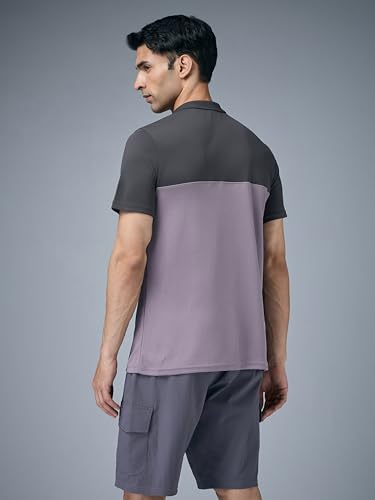Image of TECHNOSPORT Men's Slim Fit Color Block Half Sleeve Polo Neck T-Shirt with Technocool+, UPF50+ Sun Protection for Gym, Sports & Regular Use