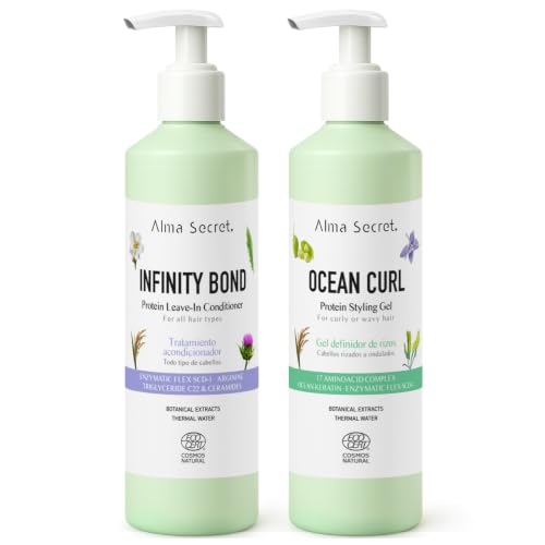 ALMA SECRET | Rutina Curly Reparación + Definición | Infinity Bond Leave-In + Ocean Curl Gel Definidor | Fortalece, hidrata y controla el frizz | 2 x 250 ml