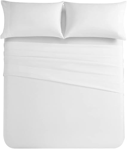 Miniatura 3 de DBOZE Juego de sábanas cepilladas de mezcla de algodón de 4 piezas, lujo de hotel, extra suaves, refrescantes, con bolsillo profundo (blanco, tamaño