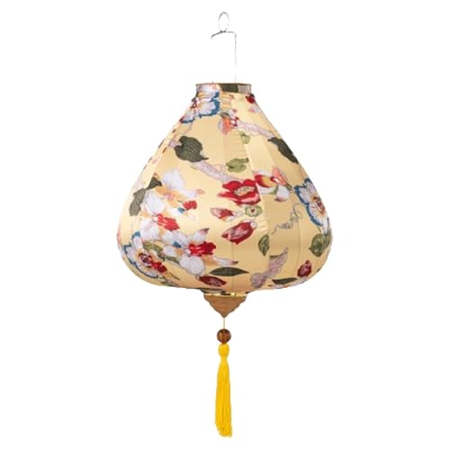 EYPKPL Farolillos de Seda Chinos, Farol Ovalado con Estampado Floral, farolillo for el Festival de Primavera, farolillo Colgante Oriental Chino con Borla.(Geel,14 Inch)