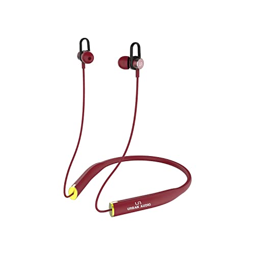 Urban Audio U5 Voice Assistant Wireless Bluetooth in-Ear Earphone with Mic, 20h Playtime, Supper Bass, Fast Charge, Waterproof, Secure-fit, Noise Cancellation Stereo Neckband & Magnetic Earbuds Red
