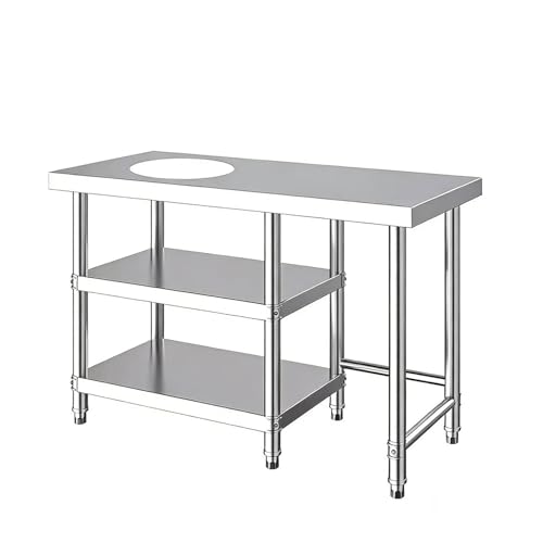 Mesa ajustable de acero inoxidable para preparación de alimentos, encimera de cocina resistente para el hogar y el restaurante, 140 x 50 x 80 cm, soporte duradero para equipos de catering
