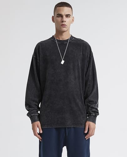 Men's Oversized T Shirts Long Sleeve Shirts for Men Vintage Acid Wash Comfort Colors Crewneck Sweatshirt2