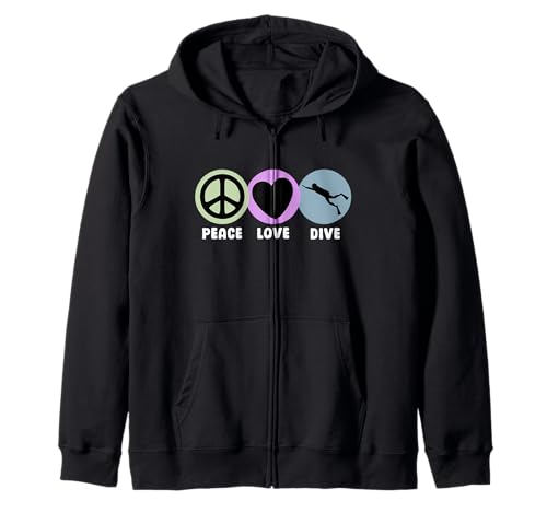 Peace Love Dive Scuba Diving Icons Heart Diver Symbols Zip Hoodie