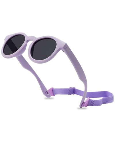CULEB Gafas de Sol para Bebé Niños, con Montura de Silicona Ajustable y Morado Gafas Cordón,Protección UV400,Gafas de Sol Polarizadas de 0 a 3 Años,para Niños y Niñas (Morado)