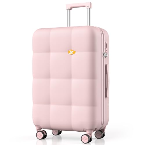 MGB 26-Inch Hardside Suitcases with Wheels, Medium Checked Luggage with 360°Spinner Wheels - Scratch Resistant Hardshell - TSA Lock - Polycarbonate Shell for Lightweight Travel - Pink