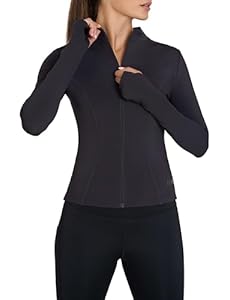 TCA Women’s Running Jacket – Long Sleeve Gym Tops Veste de course pour femme – Hauts de sport à manches longues, veste de sport zippée, vestes de sports légères pour femme - Black Stealth, S
