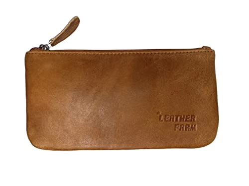 Image of Leather Travel Pouch - Beautifully Handcrafted YKK Zippered Pouch Handmade - 8 x 4 inches.(TAN CRUNCH)