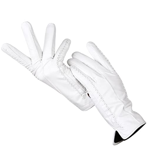 Guantes de Cuero Blanco Guantes cálidos con Forro Corto de Piel de Oveja para Mujer