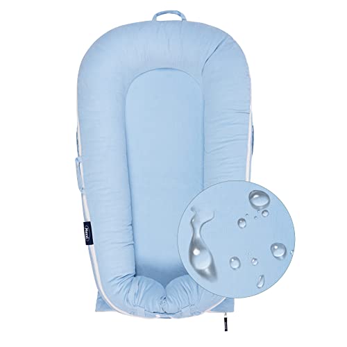 Image of Waterproof Corduroy Lounger Cover for Dockatot Deluxe+ Docks | MEXXI Breathable Cotton Baby Lounger Extra Cover | Hypoallergenic Baby Nest Replacement Cover (Cover Only) (Baby Blue)
