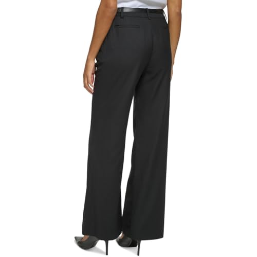Calvin Klein Womens Pleated Pinstripe Wide Leg Pants Black 162