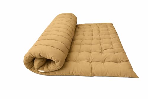 Image of ATOOTFUSION Soft Cotton Quilt | Foldable Light Weight Filled Single Firm Cotton Quilt Mattress| Gadda (Solid Coloured, 2 Sleeping Capacity, 5 x 6 ft or 72 x 60 Inches Queen) (Khaki)