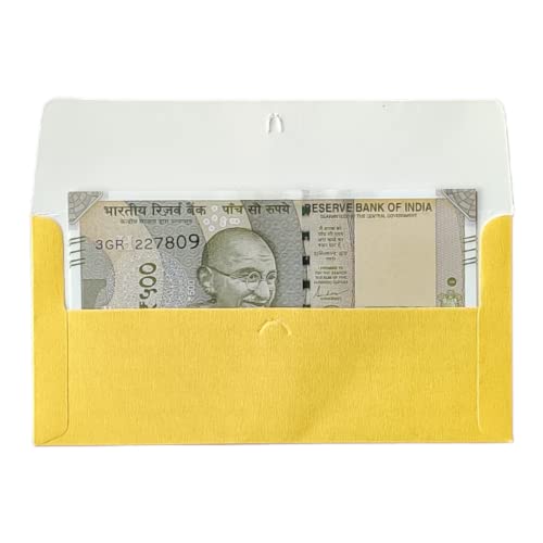Image of Pack of 25 Matellic Bright-Yellow Colourful Designer Shagun Lifafa /Money Gift Envelope with Golden Ganesha for Gifting Money on Wedding, Birthday & Any Other Occasion