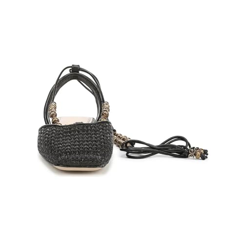 Raffia Ballet Sandals for Women Lace up Ankle Straps Flats Closed Square Toe Maryjane Dressy Casual Beaded Shoes4