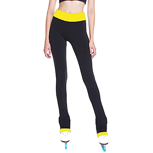Calça legging de patinação com figura de gelo para meninas e adolescentes calça de patinação, Amarel