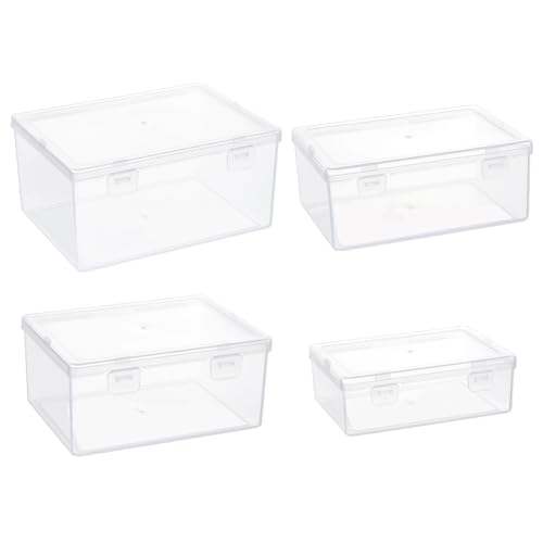 Image of BENECREAT 4 Sizes Bead Storage Organizer Box, Rectangle Clear PP Plastic Box Containers, Dustproof Case with Hinged Lid for Cards, Beads and Craft Supplies