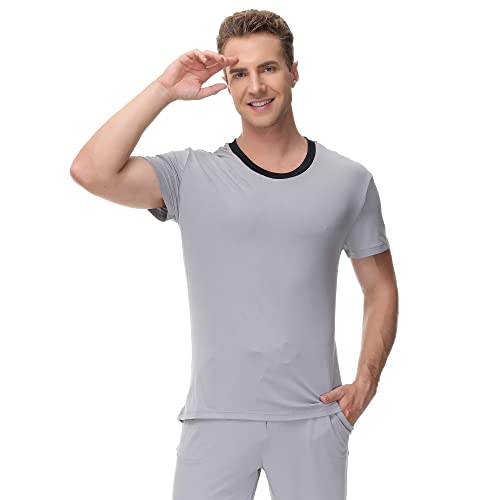 Ink+Ivy Men Sleepwear Pajama Top Crewneck T-Shirt, Soft Sueded Jersey Tee Loungewear, Undershirt, Alloy, Small3