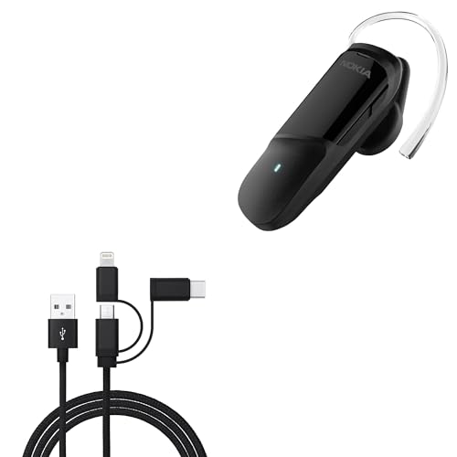 BoxWave Cable Compatible with Nokia Clarity Solo Bud+ - AllCharge 3-in-1 Cable - Jet Black